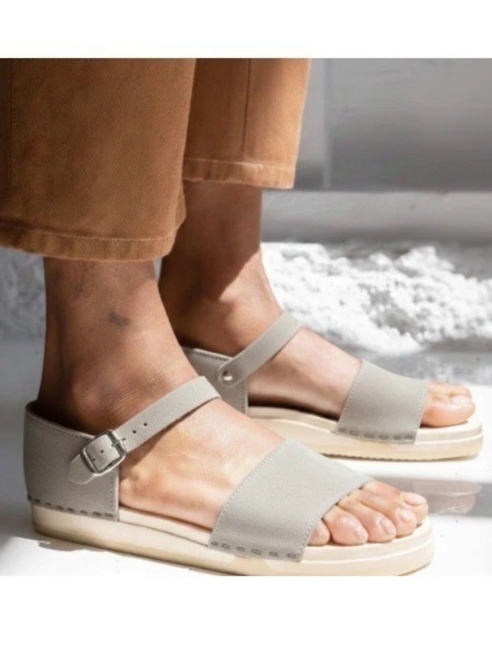 No. 6 Scout Wood Clog Sandals in Suede Taupe